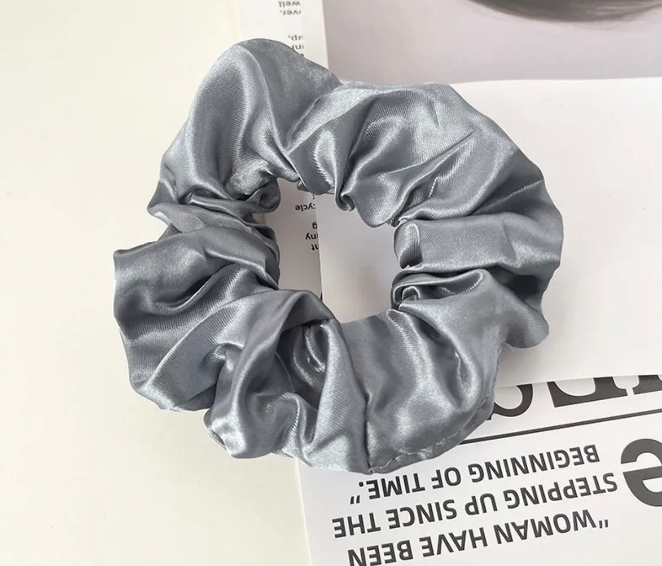 Silver Luxe Satin Scrunchie