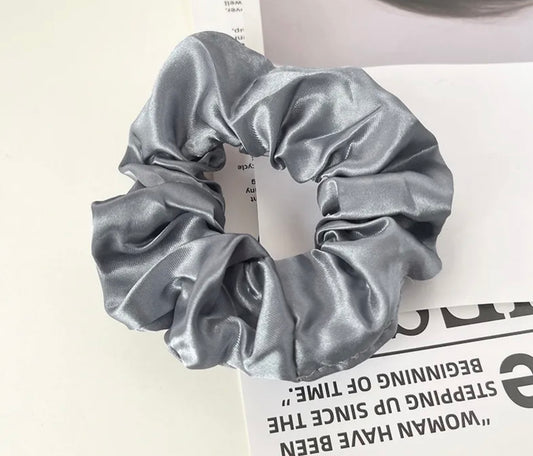 Silver Luxe Satin Scrunchie